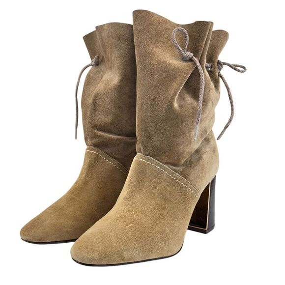 Tory Burch Gigi 85mm Bootie Nat Suede Soft Leather Beige Size